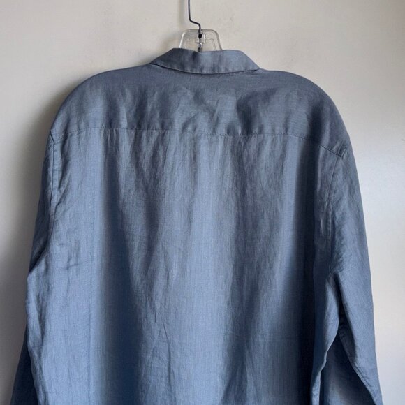 Theory Irving Shirt Mens XXL Blue Precise Linen Long Sleeve - Picture 5 of 10